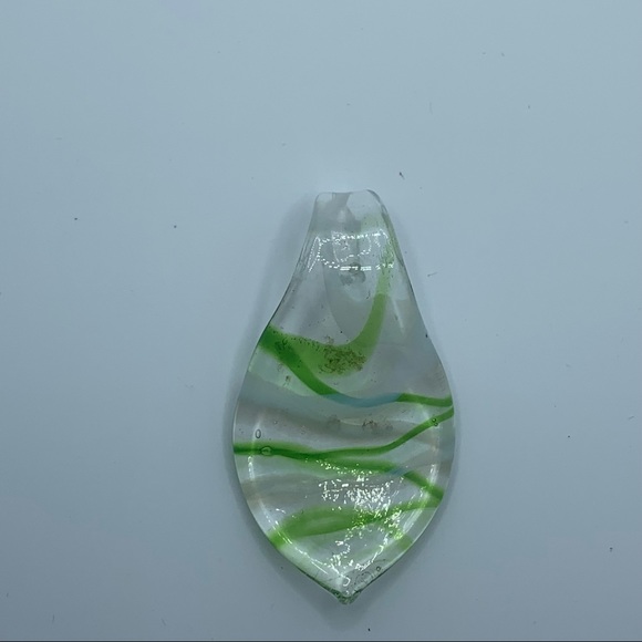 Vintage Beautiful art glass pendant Green Clear White Teardrop Shape - Picture 6 of 9